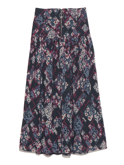 动物花纹菱格中长裙